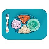mDesignシリコンMealtimeプレートとプレースマット赤ちゃん、幼児の子供、 – BPAフリー、食品安全 – はそのままで – 4セクション – 電子レンジ、食器洗い機、長方形形状、大きい、テ