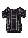 Angeliebe エンジェリーベ マタニティ 授乳口 付 麻混 グラフ チェック 袖リボン トップス 妊婦服 半袖 産前 産後 フリー ブラック