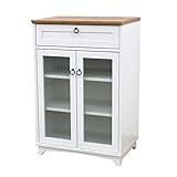 キャビネット 白家具 木製 ガラス扉 幅60cm 引出し付き ホワイトウォッシュ フレンチスタイル