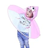 Inverlee カートゥーン ダック UFO レインコート 傘 帽子 ハンズフリー レインコート フード付き ポンチョ マント 子供用 S