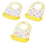 食事用スタイ よだれかけ 2way 油が落ちる お手入れ楽でスタイ 【 37cm×25.5cm 3枚セット 】 ポケット付き 防水 (イエロー)