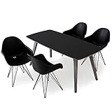 LOWYA （ロウヤ） ダイニングセット ダイニング 5点セット 4人掛け リノリウム天板 ホワイトオーク脚 リプロダクト シェルチェア 幅170cm グレー/ブラック