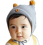 【SEBLES】 ベビー ボタン ワンポイント キュート ニット帽 赤ちゃん 3カ月 ～ 3歳 全3色 サイズ 42cm ～ 52cm クロスセット (グレー)