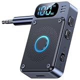LEADZON Bluetooth5.4レシーバー＆トランスミッター 【LCDディスプレイ】 2-in-1受信機+送信機 ワイヤレス3.5mmAUX 対応 ハンズフリー通話 家庭用ステレオ/ヘッドホン/スピーカー/カーオーディオ/TV/PC/バッテリー残量表示付き