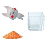 花市場直送便 ミニチュアガラス ウサギごろごろ & カラーサンド オレンジ & 植え込み用グラス ニューブロックS