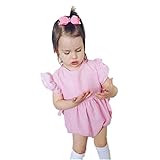 (ミニアウル)Miniowl 子供 女の子 ベビー 赤ちゃん ロンパース ストライプ オーバーオール フライスリーブ ジャンパースーツ リボン 付き カバーオール キッズ ボディスーツ 新生児～2歳 