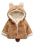 1600秋冬厚手子供　キッズ　赤ちゃんコート　ベビー服　男の子　女の子厚手コート　ファー　中綿　フード付き 裏起毛 (90, カーキ)
