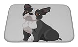 (60cm wide by 43cm long, Multi) - Gear New Bath Rug Mat No Slip Microfiber Memory Foam, Cute Boston Terrier, 24x17