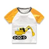 Liebeye 子供シャツ　トップス　キッズ　ベイビー　ボーイズ　ガールズ　ショートラグランスリーブ　ラウンドカラー　かわいい　掘削機プリント ベージュ 100cm