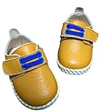 キッズ レザー シューズ 子供 靴 マジックテープ 式 ベビー シューズ (13cm, 黄色)