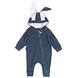 ZooArts ベビー服 ロンパース かわいい耳 ウサギ 新生児 男の子 女の子 赤ちゃん服 子供服 長袖 前開き カバーオール ワンピース 満月/出産祝い/プレゼント 春用 秋用 あんよしはじめる 
