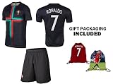 ファンKitbag Ronaldo # 7 Portugal Away Shortブラックスリーブユースサッカージャージー&ショーツキッズプレミアムギフトKitbag ✮ボーナスRonaldo # 7