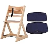 木製ハイチェア ナチュラル ネイビークッションセット