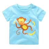 LittleSpring夏 キッズ 男の子 女の子 プリント Tシャツ 半袖 ベビー かわいい 動物柄 アニマル ブルー120