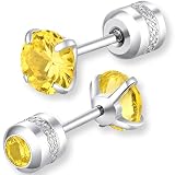 [swars] ピアス レディース サージカルステンレス 金属アレルギー対応 ネジ式 シンプル 両耳 2個セット (イエロー, 3mm)