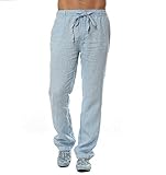 [Dolly Para] 麻ズボンメンズ スウェット リネンパンツ 100％麻ボトムス カジュアル ロング丈 2018夏秋涼しい 大きいサイズ 父ギフト (3XL, 水色)