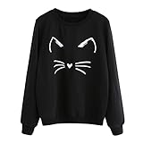 パーカー レディース トップス Glennoky 黒白 シンプル 猫柄 プルオーバー ブラウス スウェットパーカー ロング丈 ゆったり クルーネック ラウンドネック 体型カバー レディースパーカー ス