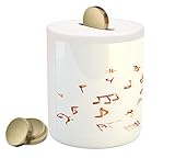 音楽コインボックスBank by Ambesonne、Musical Notes楽器バイオリンチェロの水彩画スタイルホワイト印刷、プリント背景セラミックコイン銀行お金ボックスの保存の現金、パープル、レ