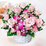 誕生日フラワーギフト　花キューピットのトルコキキョウとデンファレのアレンジメント花 ギフト 誕生日 プレゼント