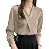 [Ｓｕｅｅｙａ] スイーヤ ブラウス レディース シャツ パール 長袖 Vネック 無地 ゆったり 体型カバー 着痩せ エレガント おしゃれ フォーマル 通勤 OL 普段着 プルオーバー トップス 春