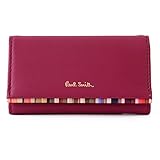 [名入れ可] (ポール・スミス) Paul Smith クロスオーバストライプトリム 本革 キーケース ショップバッグ付き ポールスミス レザー キーホルダー (名入れあり, ローズ)