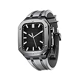 AEMALL Apple Watch Band 45mm 44mm modキットアクセサリーのシリコンウォッチバンドメタルケースiwatch用ウォッチバンド SE/4/5/6/7ツール付きシリーズ (Color : Black Gray, Size : 44MM FOR 6/5/4/SE)