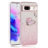 JOOBOY スマホケース 対応 Google Pixel 7a ケース リング付き メッキ加工 花柄 ソフトケース TPU 薄型 おしゃれ かわいい 衝撃吸収 ブランド グーグルPixel 7a 用 携帯カバー (ローズゴールド)