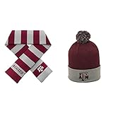 NCAAテキサスA & M Aggies Striped Rugbyスカーフとポンポン付きニット帽2パックバンドル