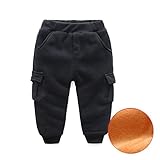 LittleSpring秋 冬 ベビー パンツ 裏起毛 ストレッチ スウェット パンツ キッズ 男の子 防寒 保温 ロングパンツ 無地 子供服 ジュニア カジュアル 黒 ブラック 80