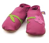 【英国製カーフレザーベビーシューズ】《花一輪/フューシャ　fleur/fuchsia XLサイズ 》