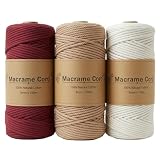 MARUHADO マクラメ糸 マクラメヤーン 3mm 3色セット 合計300m 紐 マクラメロープ コットン 編み物 手芸 ハンドメイド レッド系