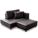 (DORIS) カウチソファ 収納付き 【ダイナ ブラウン】 最高級アーティフィシャルレザー使用 スツール収納 コーナーソファ 広々座面 ロースタイル (KIC)