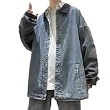 [リディーコロ] メンズ デニム ジャケット バイカラー アウター ジージャン Gジャン カジュアル バイク ストリート ライダース ビンテージ 春服 春 春物 春秋 春夏 春コーデ 夏 夏用 夏物 厚手 秋服 秋物 秋冬 秋 長袖 ラフ ワイド ルーズ 大きい 大きいサイズ オーバーサイズ ビッグシルエット アメカジ トレンド 大き目 ボタン 韓国 お洒落 デニムジャケット ブルー M