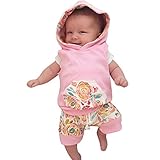Domybest ベビー服　　セットアップ 　女の子　スウェット パーカー パンツ 上下 2点セット ピンク　ノースリーブ フード付き 花プリント 女の子 幼児 赤ちゃん　カジュアルウエア　春　夏 普