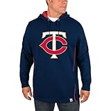 メンズMinnesota TwinsマジェスティックLefty Rightyネイビーブループルオーバーフード付きスウェットシャツ、Mサイズ