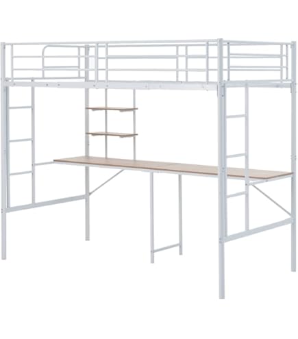 2色選択可能システムベットロフトベッドシングル デスク付きラック棚付きハシゴ階段 Amazon｜システムベット ロフトベッド シングル デスク付き