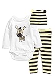SODIAL(R) ベビーロンパース　長袖コットンベビー幼児　カートゥーン動物　ポニー新生児ベビー服　ロンパース＋ハット＋パンツ　3ピース服セット-グレイ　95cm