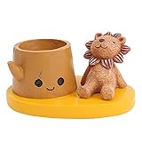 Ochine　可愛い植木鉢　フラワーポット　デザイン小物　インテリア　アウトドア　デコレーション　多肉植物 寄せ植え 鉢 おしゃれ　収納スタンドにも　両用 (ライオン)