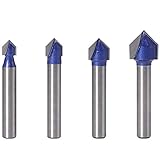Bestglev溝ルータービット6.35ｍｍ4本トリマービット 1/4’’面取りカッター超硬トリマ 3D CNC彫刻木工V型フライスカッター 彫刻ビット V溝ビット90° 電動トリマー用ビット超硬ルータービットセット CNC 木工用 カッター ビットセットトリマー 電動工具 切削工具