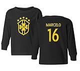 TCAMPブラジル2018 National Soccer # 16 Marcelo世界選手権Little Kidsガールズボーイズ幼児用長袖Tシャツ 4T ブラック