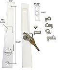 スライドガラスドアハンドルセット、キー設定、フラッシュマウント、「nite-lock」、5つのフック詰め合わせ、ホワイト、6 – 5 / 8 "ネジ穴