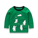 PANCY 子供服 春秋 長袖 Tシャツ キッズ トレーナー 丸い襟 男の子 女の子 可愛い 動物柄 くま きつね うま(100cm,ダークグリーン)