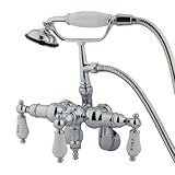 Kingston Brass CC424T1 Vintage Leg Tub Filler with Hand Shower, H&C Porcelain Lever Handle, Polished