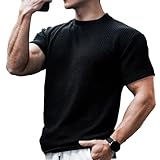 [Manatsulife] Tシャツ メンズ トレーナー 半袖 ニット 丸首 細身 カットソー インナー トレーニング 無地 カジュアル スウェット 夏服 D113 (3XL, ブラック)