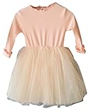 Plus Nao(プラスナオ) ワンピース 長袖 丸首 チュールスカート チュチュスカート レース フレアスカート ふんわり 子供 キッズ ジュニア 女 120cm ピンク