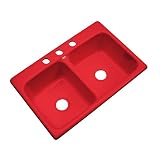 Dekor洗面台50364 WestportダブルボウルCastアクリルキッチンsink-3穴、33インチ、レッド