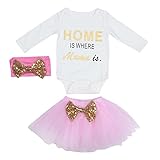 domybest ベビー服　長袖ロンパース＋スカート＋ヘアバンド　三点セッド　0-2歳　秋　女の子赤ちゃん　コットン　ルームウェア　普段着　春夏秋　可愛い (80)