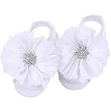 Elevin(TM) Infant Newborn Girls Pearl Chiffon Barefoot Toddler Foot Flower Beach Sandals (White) by 