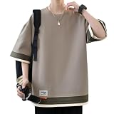 [GUTHONG] Tシャツ メンズ 半袖 メンズ 七分袖 夏服 レイヤード 大きいサイズ おしゃれ カジュアル プルオーバーッ 人気 ゆったり トップス メンズ tシャツ gray L