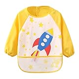 (コ-ランド) Co-land ベビー お食事用 エプロン 赤ちゃん 長袖 防水 ポケット付き かわいい お絵描き 粘土遊び 離乳食 保育園用 110 イエロー